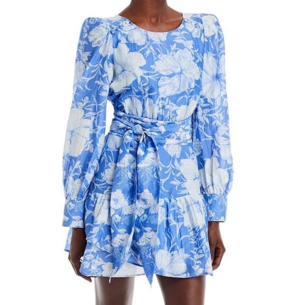 LoveShackFancy Teyana Sash-Waist Cotton-Silk Mini Dress